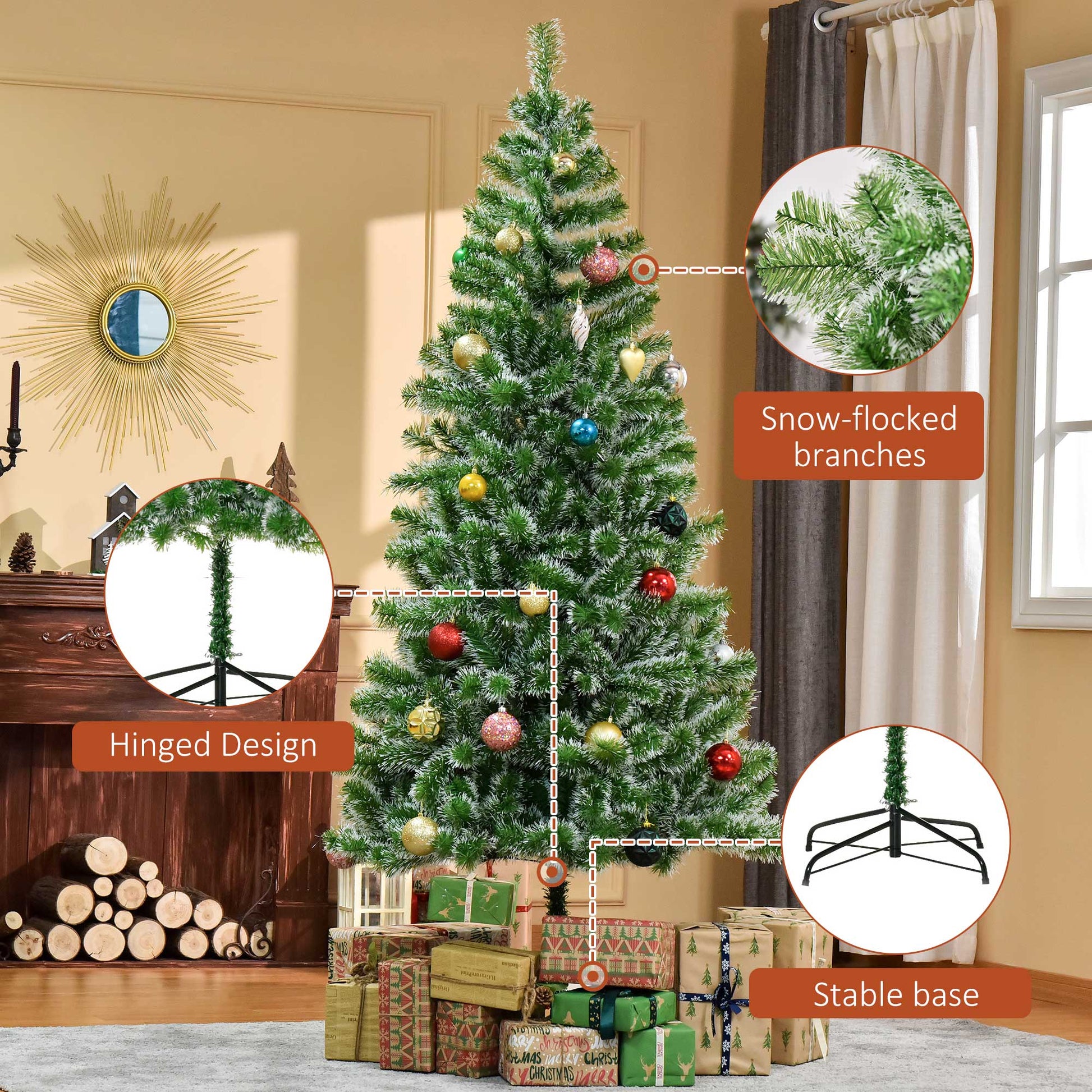 Homcom 7FT Indoor Christmas Tree Artificial Decoration Xmas Gift with Metal Stand Branch Tips