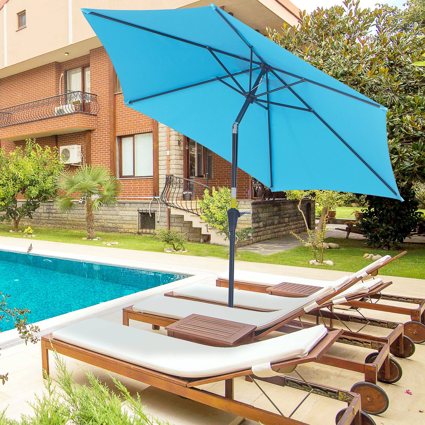 Outsunny 2.7M Garden Parasol Umbrella with Tilt and Crank