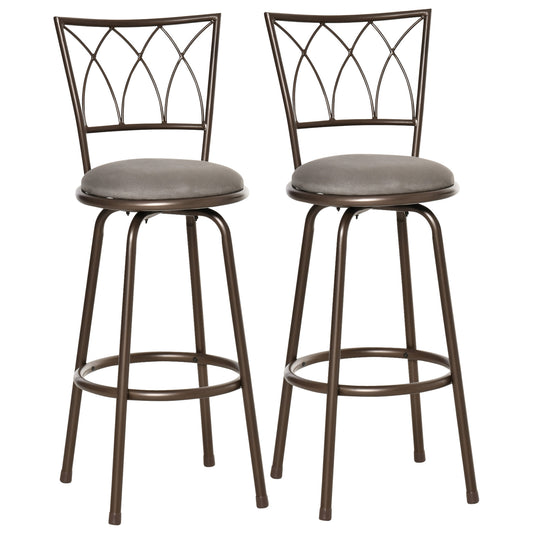 Homcom Set of 2 Bar Chairs Swivel Armless Upholstered Metal Frame Barstools with Backrest & Footrest