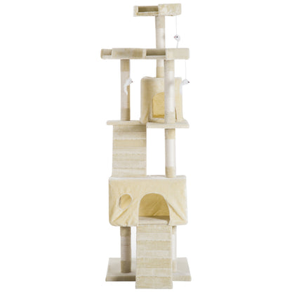 PawHut Cat Tree Scratching Post 27L×27W×28.5H cm-Beige