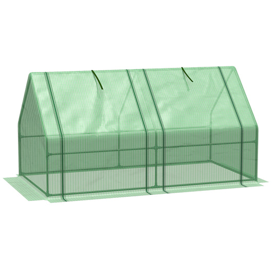 Outsunny Mini Small Greenhouse with Steel Frame & PE Cover & Zippered Window Poly tunnel Steeple for Plants Vegetables