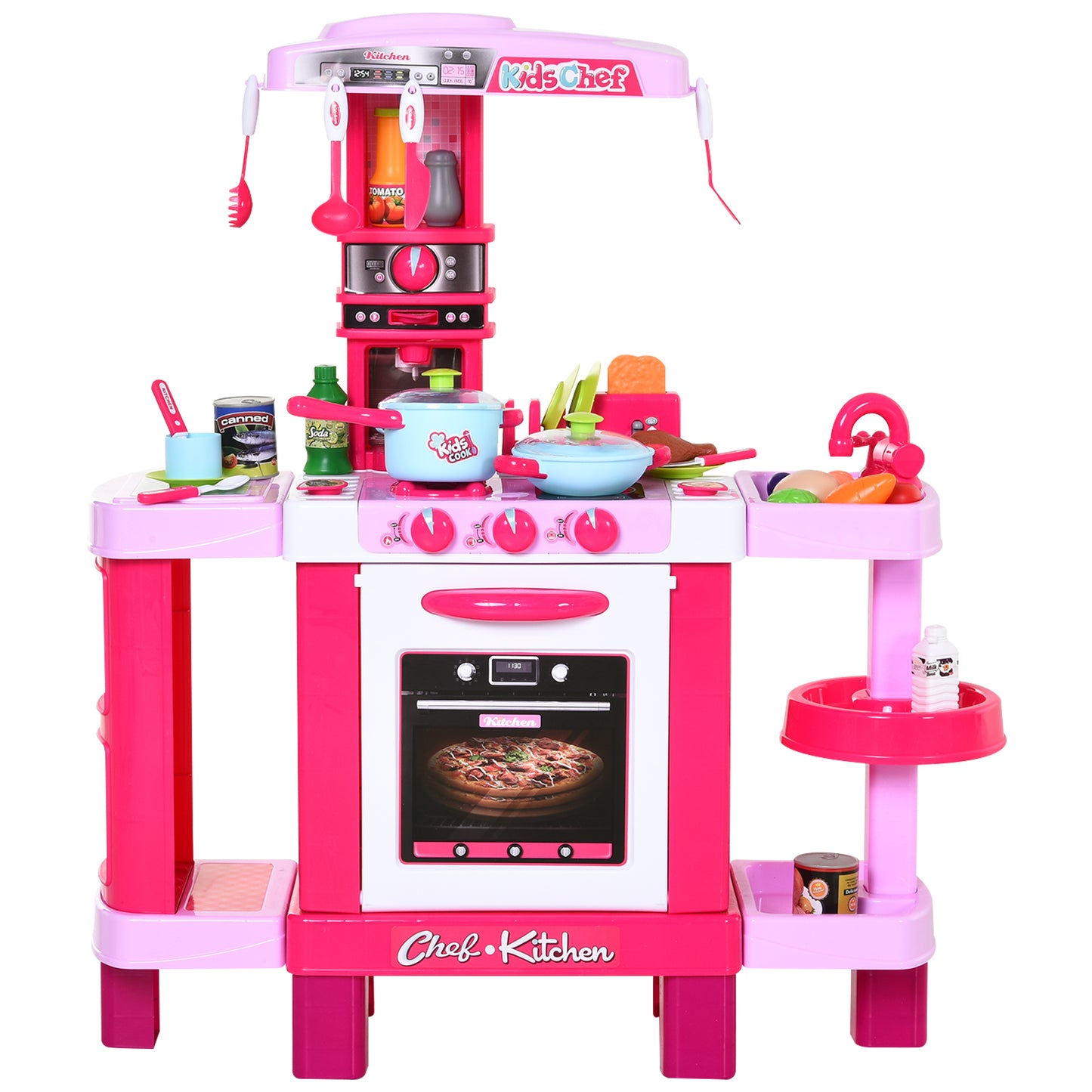 Homcom Kids 38-Piece Plastic Kitchen Play Set w/ Light & Sound Effects Pink