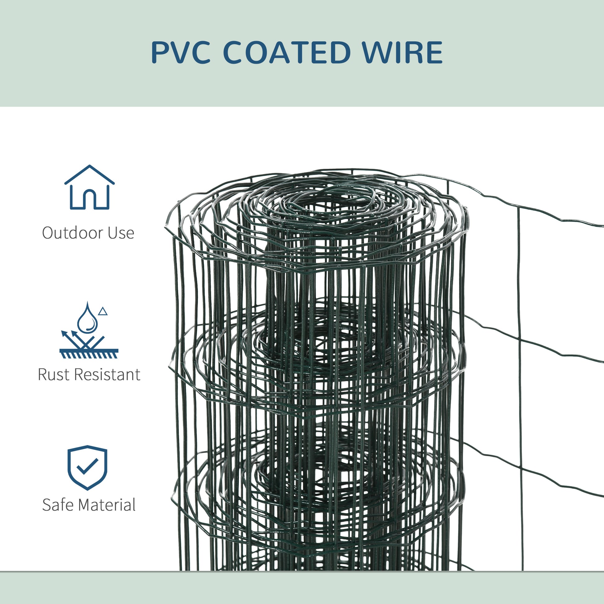 PawHut 0.6M x 10M Chicken Wire Mesh Roll Rabbit Poultry Animal Fence PVC Coated Steel Metal Garden Netting Fencing