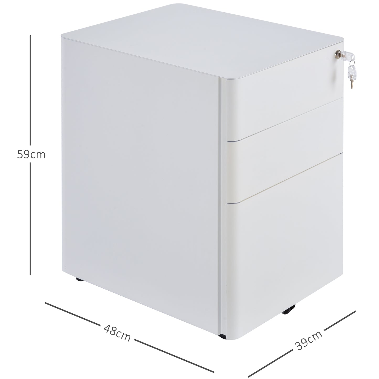 Vinsetto Fully Assembled 3 Drawer Steel Metal Filing Cabinet Lockable Rolling Vertical File Cabinet White