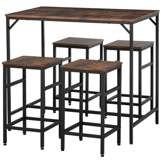 Homcom Industrial Rectangular Bar Table Set with 4 Stools for Dining Room