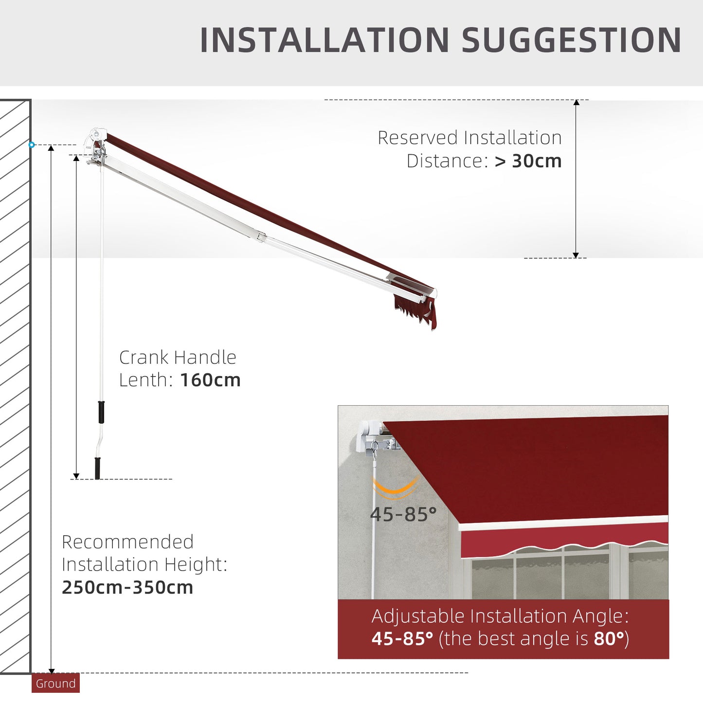 Outsunny Manual Retractable Patio Awning Shelter Uv Protection 2.5Mx2M