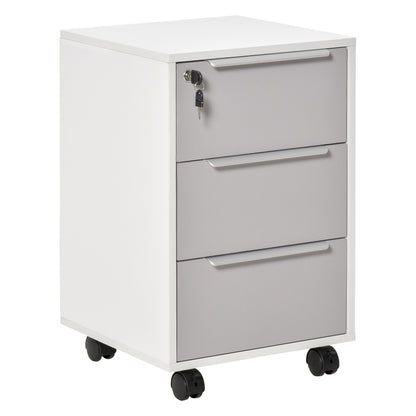 Homcom 3-Drawer Locking File Cabinet Mobile Chest of Drawers Side Table on Wheels