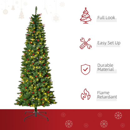 Homcom 7FT Prelit Artificial Pencil Christmas Tree with Warm White LED Light