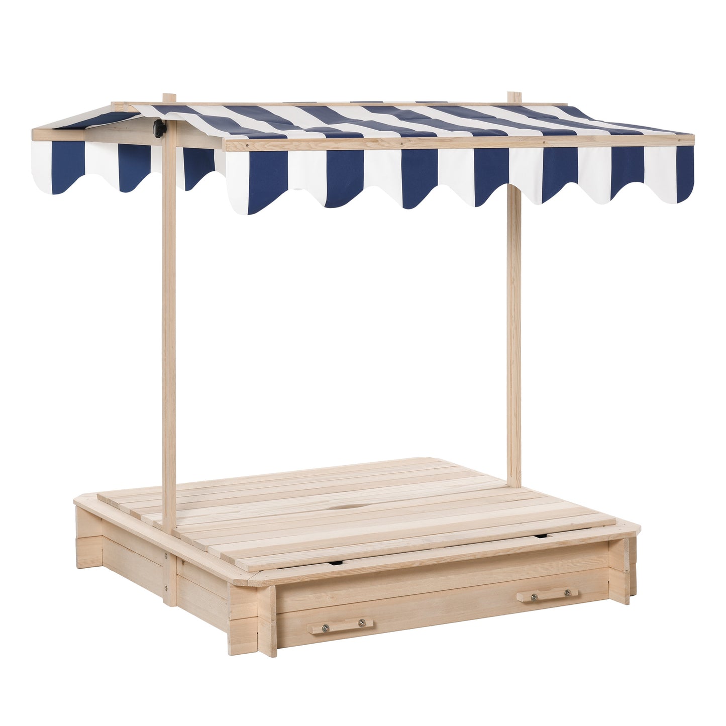 Outsunny Kids Wooden Sand Pit with Lids Children Sandbox Height Adjustable Canopy for Garden