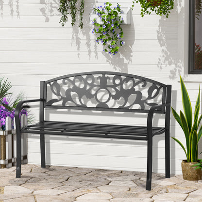 Outsunny Metal Frame Bench 128Lx50Wx91H cm Net Weight 12Kg-Black