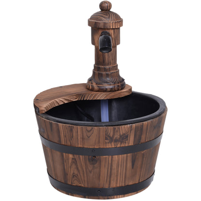 Outsunny Fir Wood Barrel Pump Fountain W/ Flower Planter