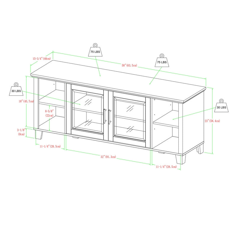 Classic TV Unit Grey Brown 6 Shelves 2 Doors