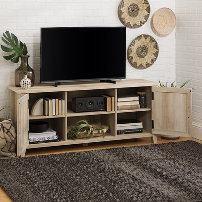 Rustic TV Unit Light Brown 6 Shelves 2 Doors