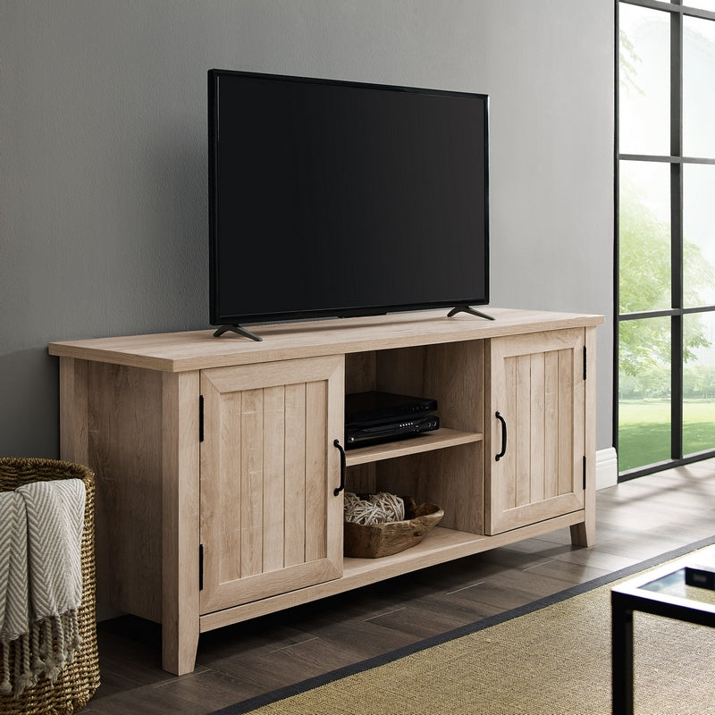 Rustic TV Unit Light Brown 6 Shelves 2 Doors