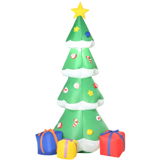 Homcom 6ft Tall Inflatable Christmas Tree with Star and Multicolour Gift Boxes Huge Lighted Outdoor Decoration with 3 Built-in LED Lights Xmas Inflatables Toy in Yard Lawn Garden