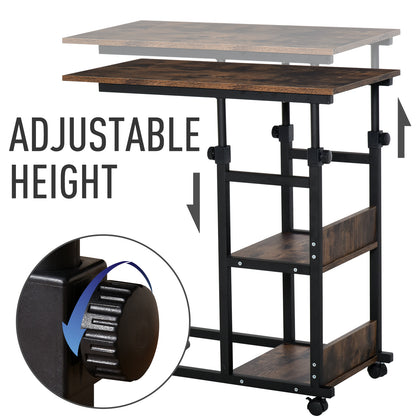 Homcom C-Shaped Side Table Industrial Mobile Rolling End Desk with 3-Tier Storage Shelving