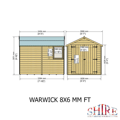 Shire Warwick 6' 6" x 8' 1" Apex Shed - Premium Dip Treated Shiplap