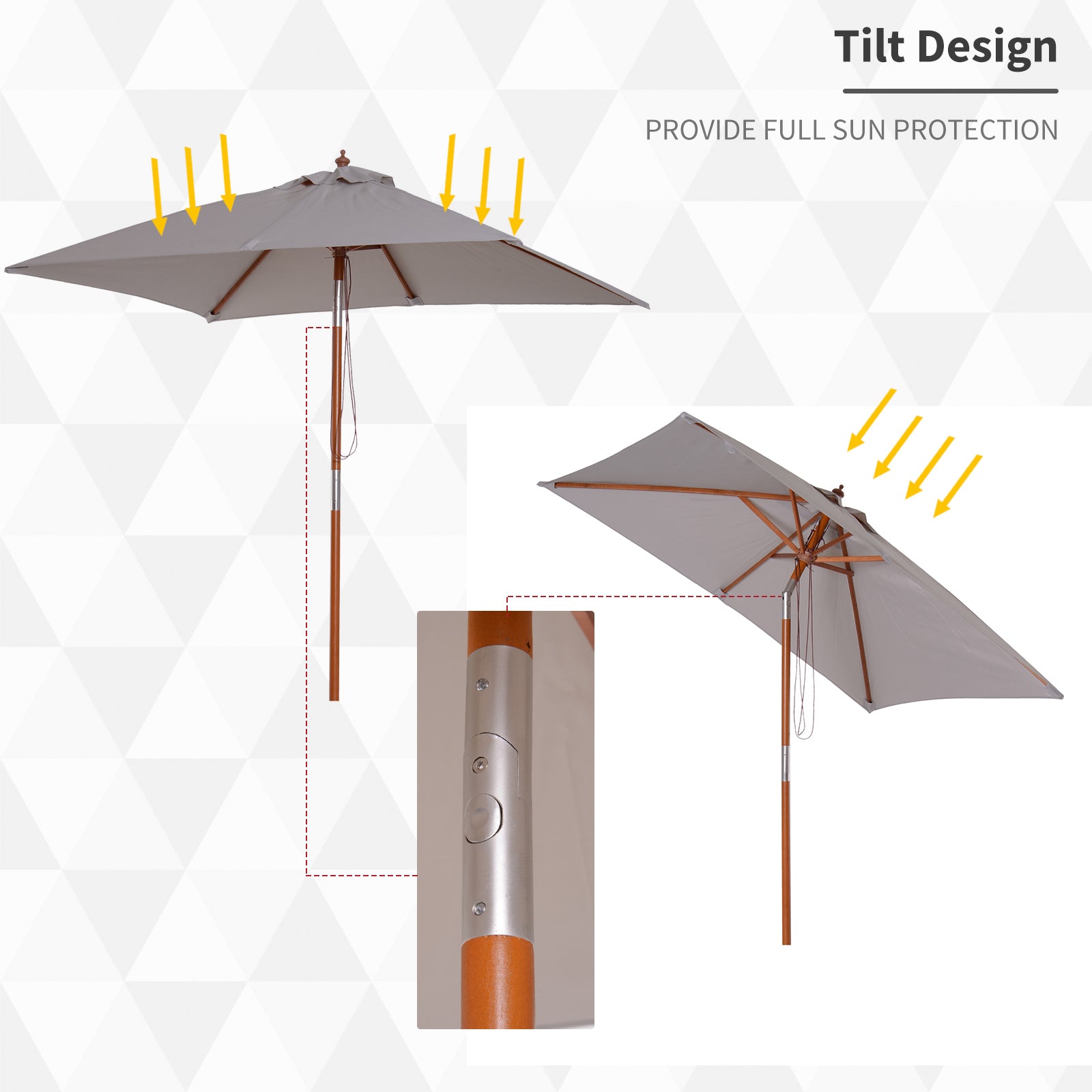 Outsunny 2m x 1.5m Garden Parasol Umbrella with Tilting Sunshade Canopy