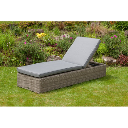 Wentworth Rattan Garden Patio Sun Lounger by Royalcraft with Grey Cushions