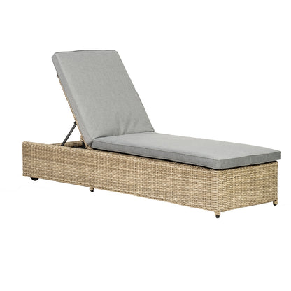 Wentworth Rattan Garden Patio Sun Lounger by Royalcraft with Grey Cushions