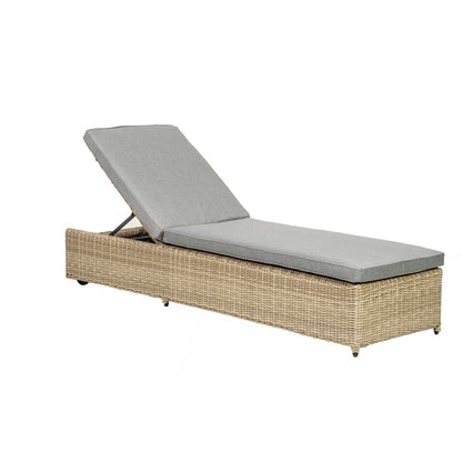 Wentworth Rattan Garden Patio Sun Lounger by Royalcraft with Grey Cushions