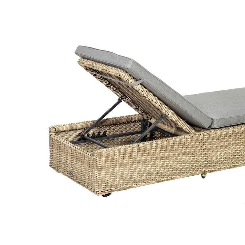 Wentworth Rattan Garden Patio Sun Lounger by Royalcraft with Grey Cushions