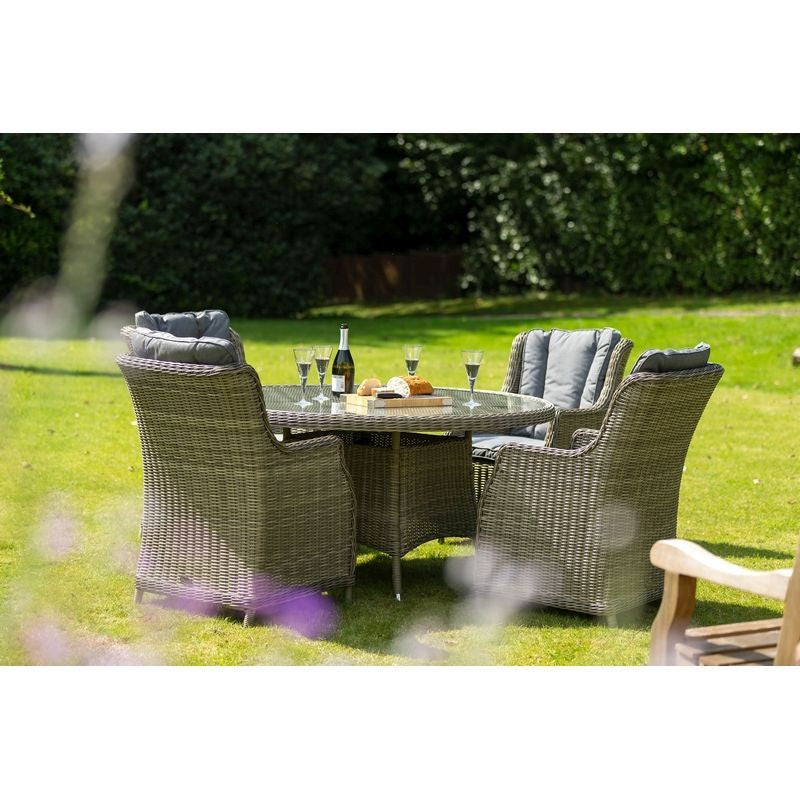 Wentworth Rattan Garden Patio Dining Set by Royalcraft - 4 Seats Grey Cushions - Croft Home & Garden