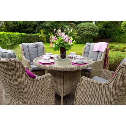 Wentworth Rattan Garden Patio Dining Set by Royalcraft - 4 Seats Grey Cushions - Croft Home & Garden