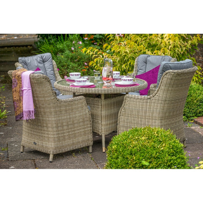 Wentworth Rattan Garden Patio Dining Set by Royalcraft - 4 Seats Grey Cushions - Croft Home & Garden