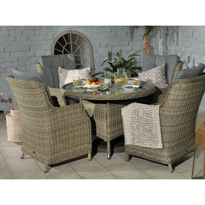 Wentworth Rattan Garden Patio Dining Set by Royalcraft - 4 Seats Grey Cushions - Croft Home & Garden