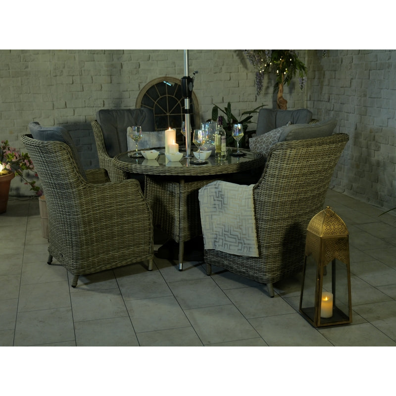 Wentworth Rattan Garden Patio Dining Set by Royalcraft - 4 Seats Grey Cushions - Croft Home & Garden