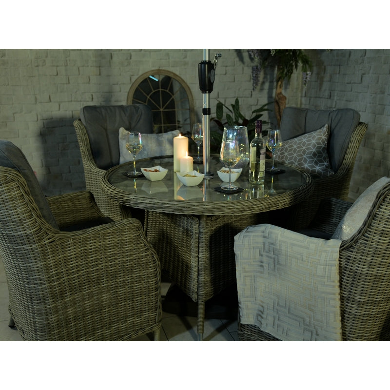 Wentworth Rattan Garden Patio Dining Set by Royalcraft - 4 Seats Grey Cushions - Croft Home & Garden