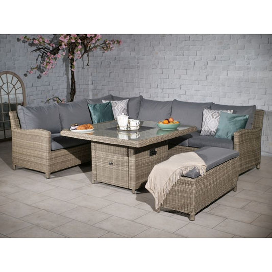 Wentworth Rattan Garden Corner Sofa by Royalcraft - 8 Seats Grey Cushions