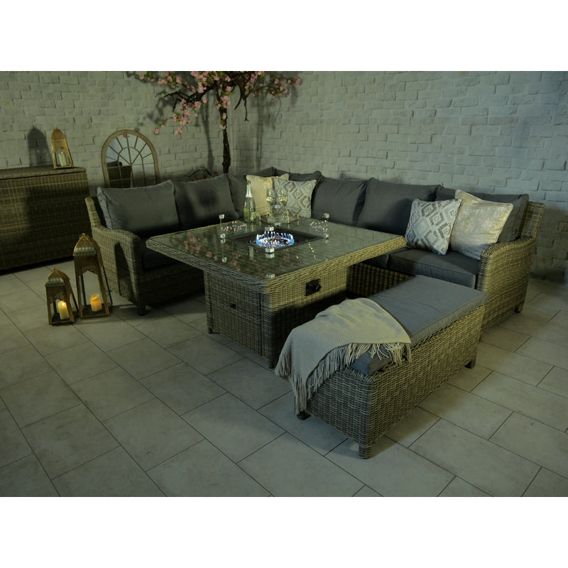 Wentworth Rattan Garden Corner Sofa by Royalcraft - 8 Seats Grey Cushions