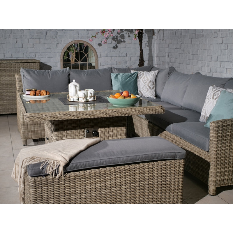 Wentworth Rattan Garden Corner Sofa by Royalcraft - 8 Seats Grey Cushions