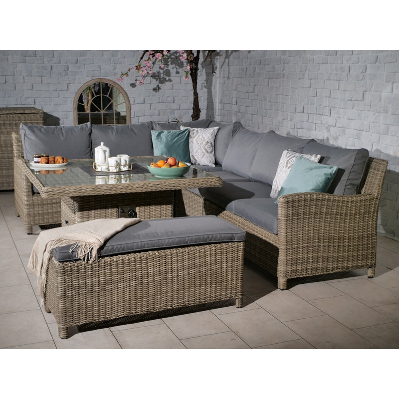 Wentworth Rattan Garden Corner Sofa by Royalcraft - 8 Seats Grey Cushions