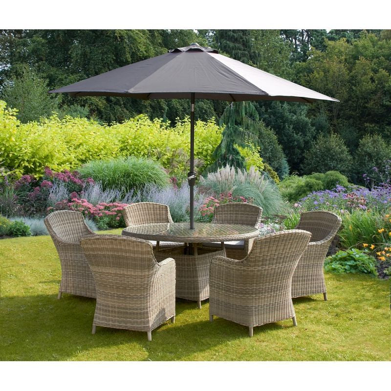 Wentworth Rattan Garden Patio Dining Set by Royalcraft - 6 Seats Grey Cushions - Croft Home & Garden