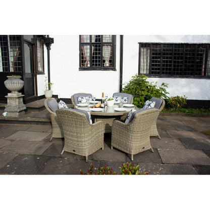 Wentworth Rattan Garden Patio Dining Set by Royalcraft - 6 Seats Grey Cushions - Croft Home & Garden