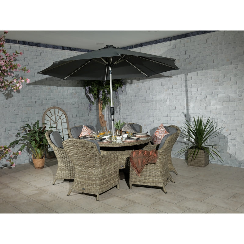 Wentworth Rattan Garden Patio Dining Set by Royalcraft - 6 Seats Grey Cushions - Croft Home & Garden