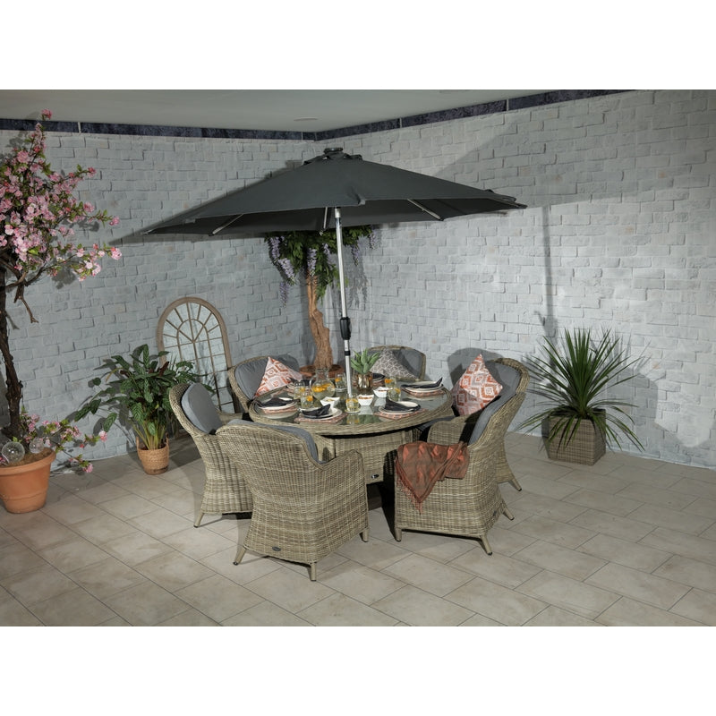 Wentworth Rattan Garden Patio Dining Set by Royalcraft - 6 Seats Grey Cushions - Croft Home & Garden