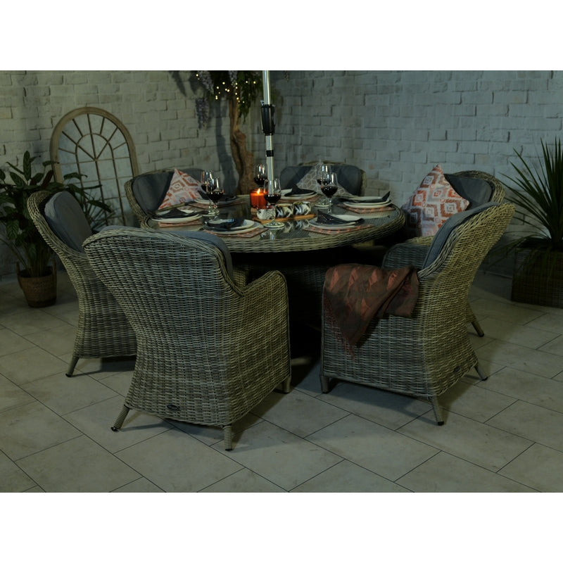 Wentworth Rattan Garden Patio Dining Set by Royalcraft - 6 Seats Grey Cushions - Croft Home & Garden