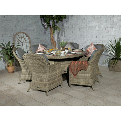 Wentworth Rattan Garden Patio Dining Set by Royalcraft - 6 Seats Grey Cushions - Croft Home & Garden