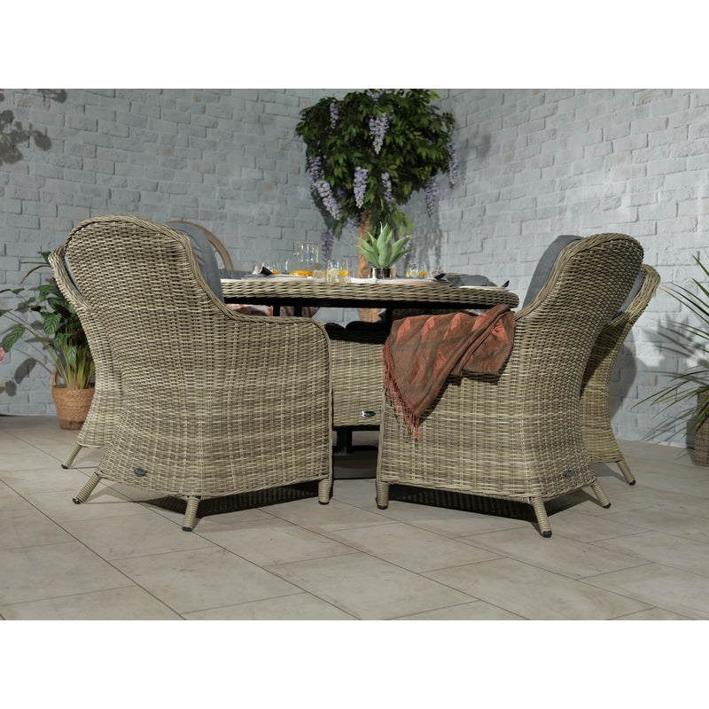 Wentworth Rattan Garden Patio Dining Set by Royalcraft - 6 Seats Grey Cushions - Croft Home & Garden