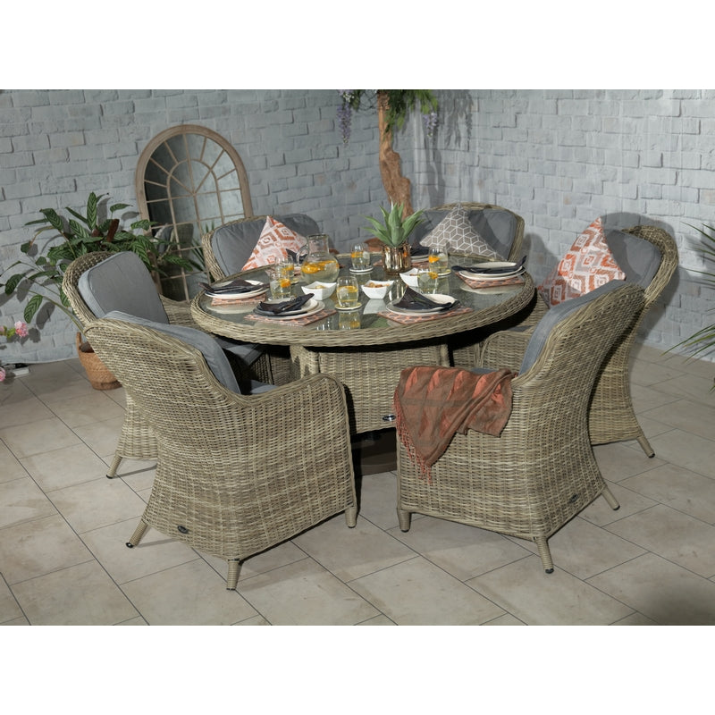 Wentworth Rattan Garden Patio Dining Set by Royalcraft - 6 Seats Grey Cushions - Croft Home & Garden