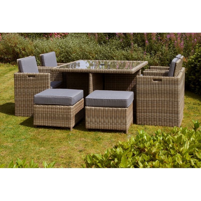 Wentworth Rattan Garden Patio Dining Set by Royalcraft - 8 Seats Grey Cushions - Croft Home & Garden