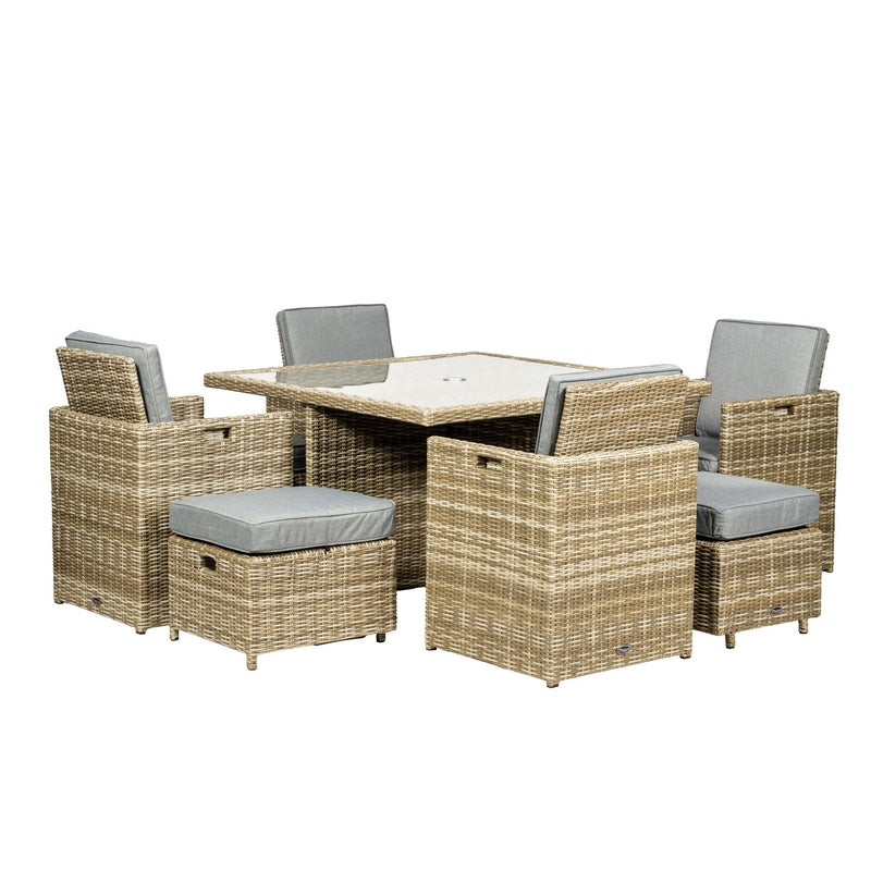 Wentworth Rattan Garden Patio Dining Set by Royalcraft - 8 Seats Grey Cushions - Croft Home & Garden