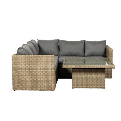 Wentworth Rattan Garden Corner Sofa by Royalcraft - 5 Seats Grey Cushions