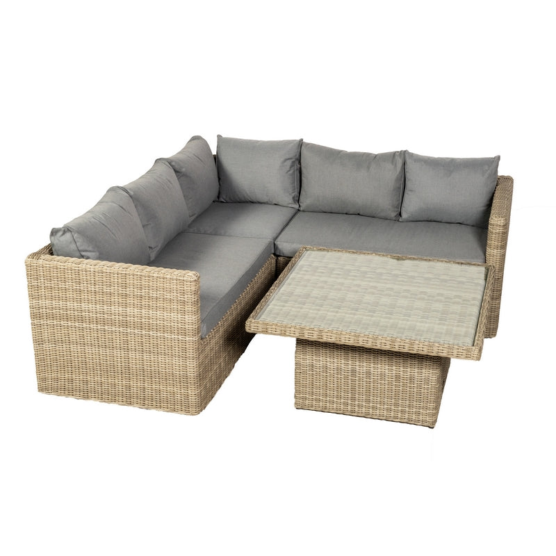 Wentworth Rattan Garden Corner Sofa by Royalcraft - 5 Seats Grey Cushions