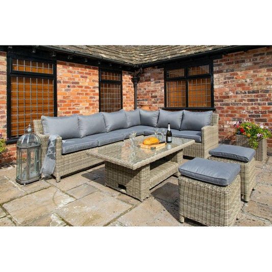 Wentworth Rattan Garden Corner Sofa by Royalcraft - 7 Seat Grey Cushions