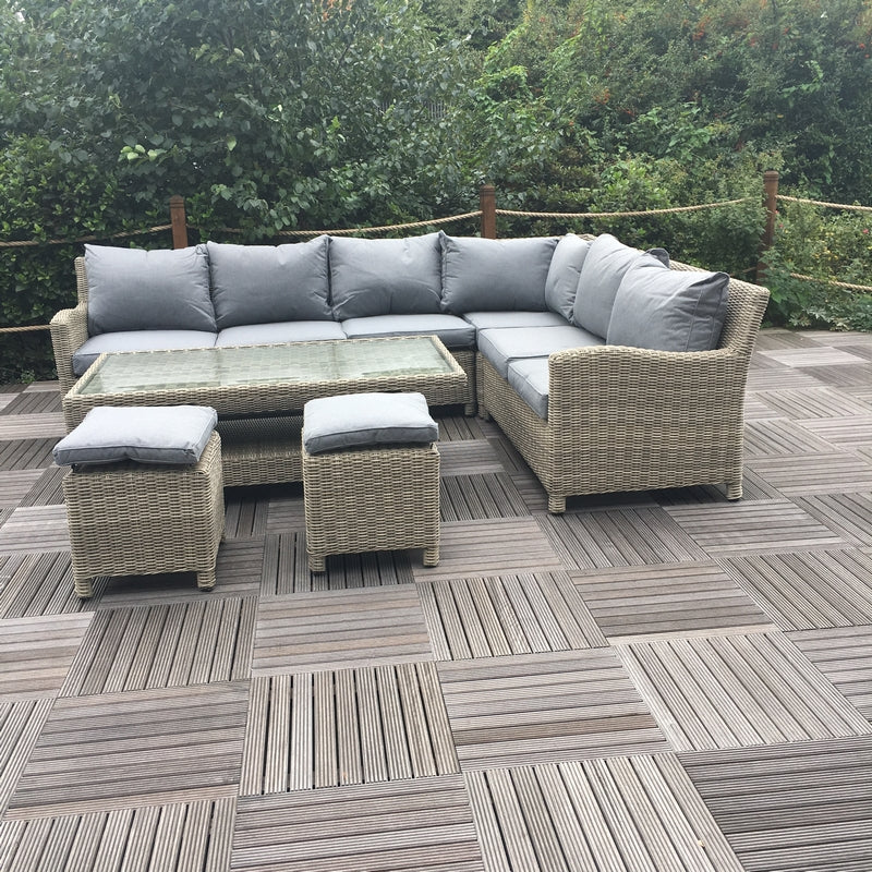 Wentworth Rattan Garden Corner Sofa by Royalcraft - 7 Seat Grey Cushions